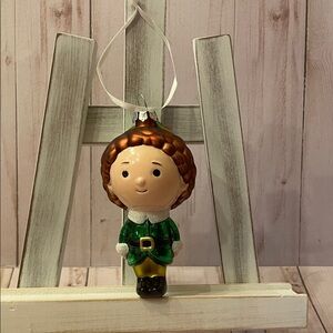 Hallmark Christmas Tree Holiday Buddy the Elf Glass Ornament Green Brown 4” NEW